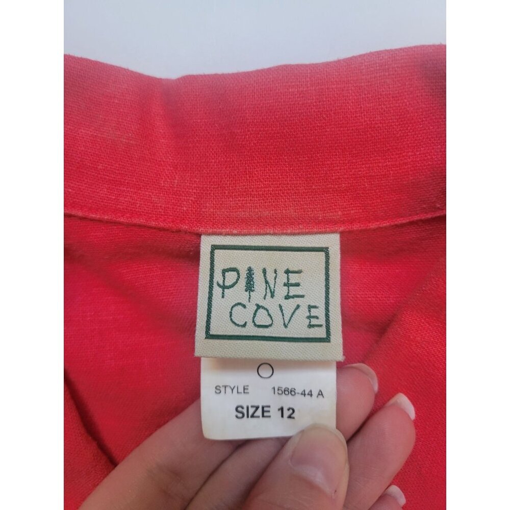 Pine Cove Red Linen 3/4 Sleeve Pearl Button Scallop Hem Line Size 12 City Chic - Picture 9 of 12
